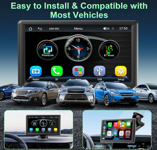Бездротовий автомобільний екран CarPlay / Портативний автомобільний відеоплеєр, сумісний з Apple CarPlay та Android Auto, 7-дюймовий сенсорний IPS-екран для автомобільної стереосистеми з GPS-навігацією, Mirror Link, Bluetooth, FM