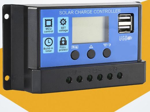 Контролер заряду сонячний 10А 12/24В OTS з дисплеєм та USB PWM, Черный