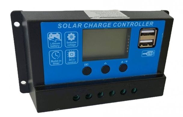 Контроллер заряда солнечный 10А 12/24В OTS c дисплеем и USB PWM, Черный