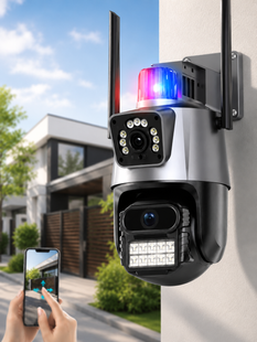 Уличная охранная поворотная WIFI камера Dual Lens Zoom 8MP сирена, зум