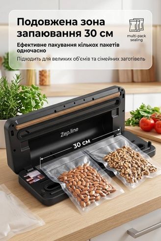 Вакуумний пакувальник 200Вт із сенсорним дисплеєм / Вакууматор для продуктів Zepline ZP-00374