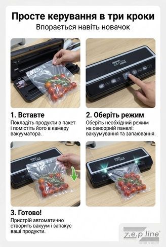 Вакуумний пакувальник 200Вт із сенсорним дисплеєм / Вакууматор для продуктів Zepline ZP-00374