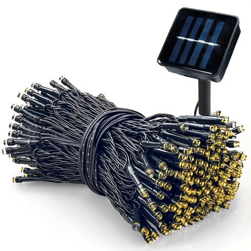 Гірлянда нитка на сонячній батареї 1000 LED 100 м чорний дріт жовтий