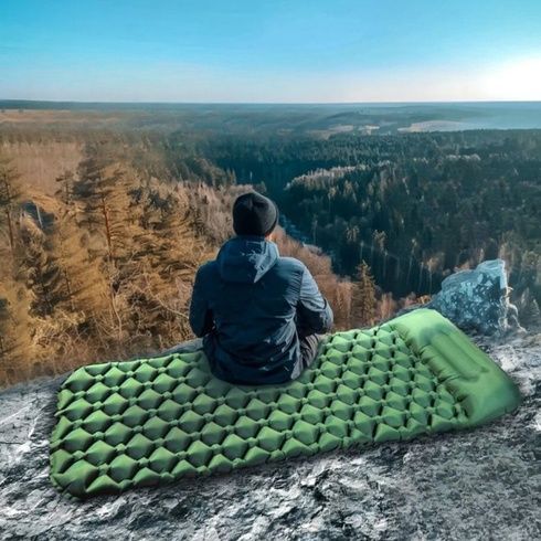 Матрас надувной туристический с подушкой 190x60x5см с чехлом Зеленый