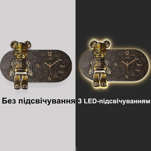 Часы настенные овальные "Мишка" с LED подсветкой (NCH-40-60)