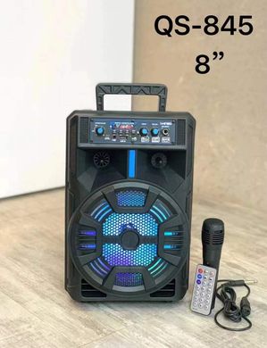 Портативная колонка Kimiso QS-845 с микрофоном и светомузыкой (USB/BT/FM), Черный