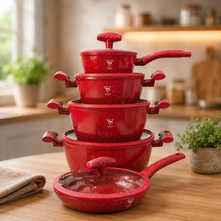 Набор посуды Top Kitchen TK-00100 с гранитным антипригарным покрытием 10 предметов (3 кастрюли, сковрода, сотейник + крышки)