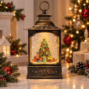 Ночник XMAS WDL-24061D &laquo;Винтажный фонарь&raquo; 31 см / Новогодний фонарь с LED-подсветкой и эффектом снега