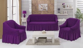 Натяжной чехол на диван и два кресла Турция, универсальный чехол , накидка на диван фиолетовый