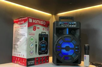 Портативная колонка Kimiso QS-845 с микрофоном и светомузыкой (USB/BT/FM), Черный