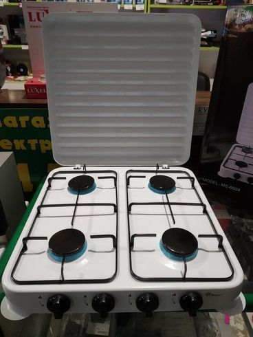 Настільна газова плита, плита на 4 конфорки domotec MS6604, чорний