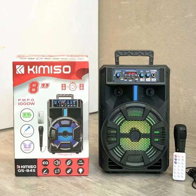 Портативна колонка Kimiso QS-845 з мікрофоном та світломузикою (USB/BT/FM), Черный