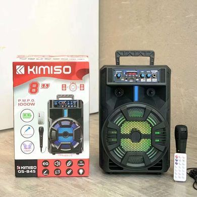 Портативная колонка Kimiso QS-845 с микрофоном и светомузыкой (USB/BT/FM), Черный