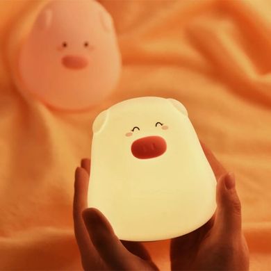 Сенсорный ночник светильник силиконовая Свинка Mini pig 7 режимов цветов, на батарейках, Белый