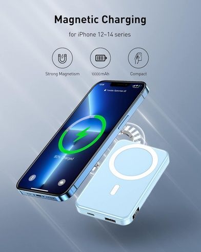 Магнітний павербанк 10000mAh MagSafe / Power Bank Type-C / Повербанк магнітний бездротовий 22,5W, Білий