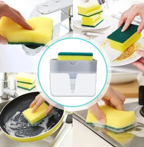 Диспенсер для моющего средства нажимной Soap Pump Sponge Caddy, Прозрачный