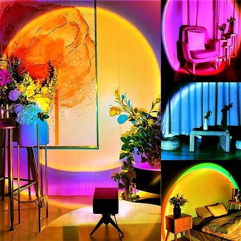 Sunset Lamp проекционный светильник заката, рассвета, USB led Lamp , свет радужный, фиолетово-бирюзовый