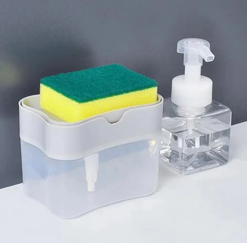 Диспенсер для моющего средства нажимной Soap Pump Sponge Caddy, Прозрачный