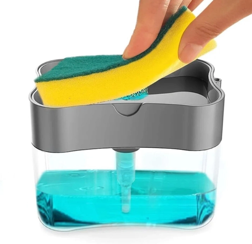 Диспенсер для моющего средства нажимной Soap Pump Sponge Caddy, Прозрачный