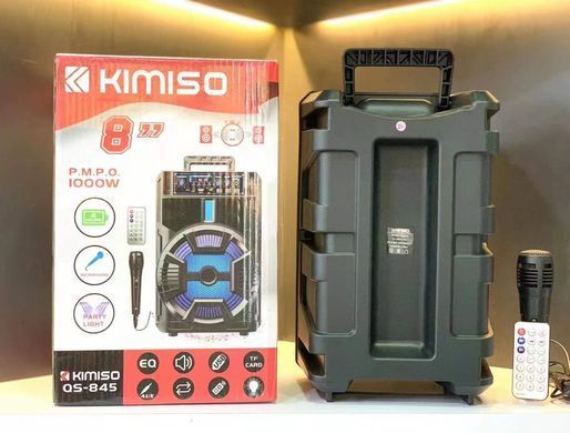 Портативная колонка Kimiso QS-845 с микрофоном и светомузыкой (USB/BT/FM), Черный