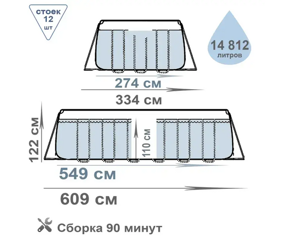 Семейный овальный каркасный бассейн Bestway 56716 549х274х122 см с фильтром и лестницей на 13420 л