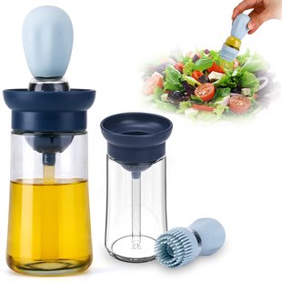 Стеклянный дозатор оливкового масла с щеткой 630мл 2 в 1, силиконовая капельница для измерения бутылки для приготовления пищи и щетка для выпечки, Прозрачный