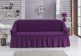 Турецкий натяжной чехол на диван универсальный фиолетовый