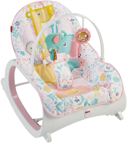 Дитяче крісло-гойдалка Fisher Price / Дитячий шезлонг з музичною підвіскою та регульованою спинкою