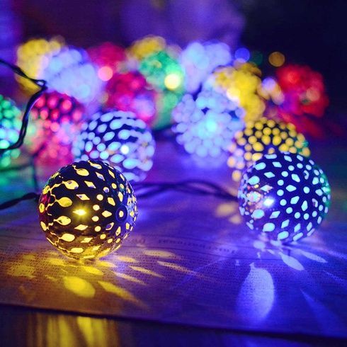Гирлянда светодиодная Шарик металлический золотой, 20 LED, Мультицвет