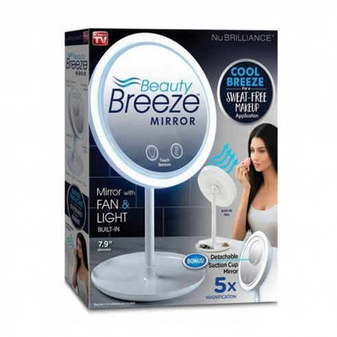 Настільне косметичне дзеркало з LED підсвічуванням та вентилятором Beauty Breeze Mirror