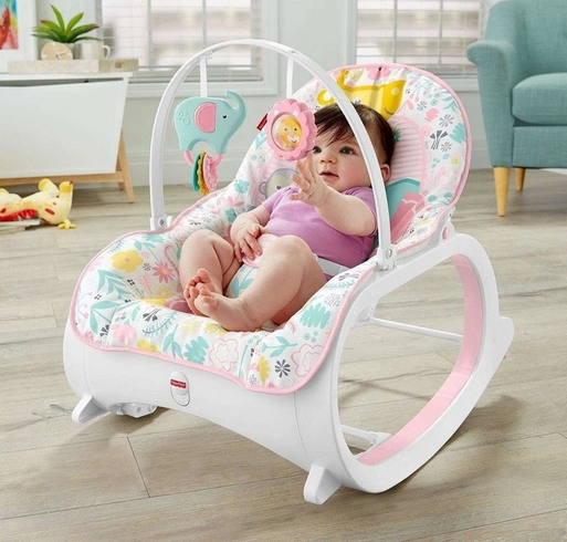 Дитяче крісло-гойдалка Fisher Price / Дитячий шезлонг з музичною підвіскою та регульованою спинкою