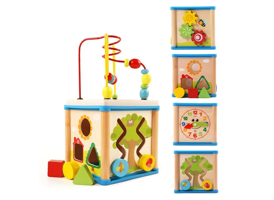 Розвиваюча іграшка: сортер бізіборд "Бізикуб м'ятний 5 в 1", дерев'яний, Монтессорі, Разноцветный
