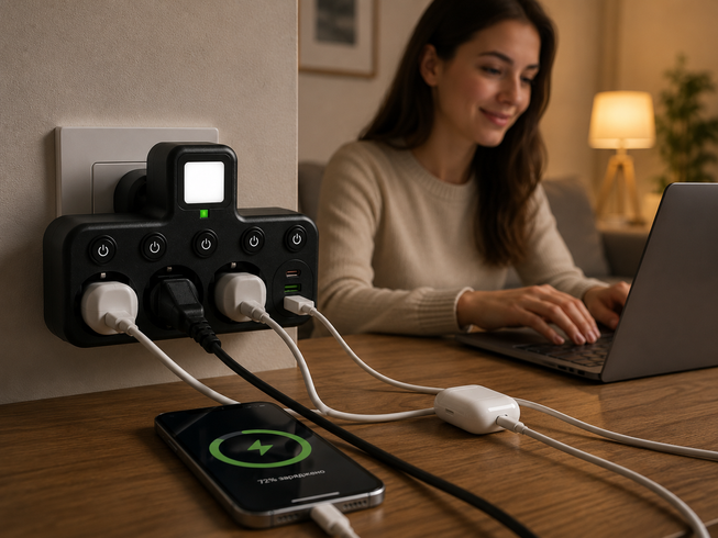 Мережевий фільтр з підсвічуванням 3 розетки, 2500Вт (2хUSB + Type-C) / Мережевий трійник / Адаптер в розетку