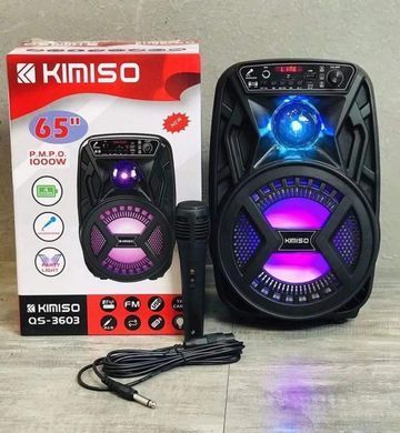 Аккумуляторная беспроводная Bluetooth колонка Kimiso QS-3603 (6.5") с микрофоном и подсветкой, Черный