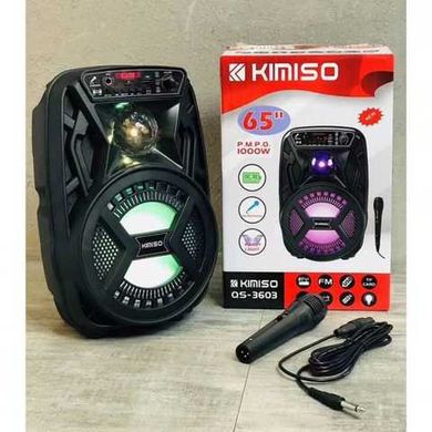 Аккумуляторная беспроводная Bluetooth колонка Kimiso QS-3603 (6.5") с микрофоном и подсветкой, Черный