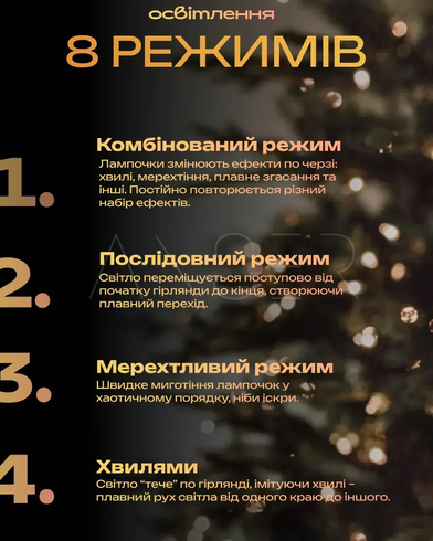Гирлянда Роса 100 м с холодним белым светом &ndash; зеленая нить, пульт, 8 режимов