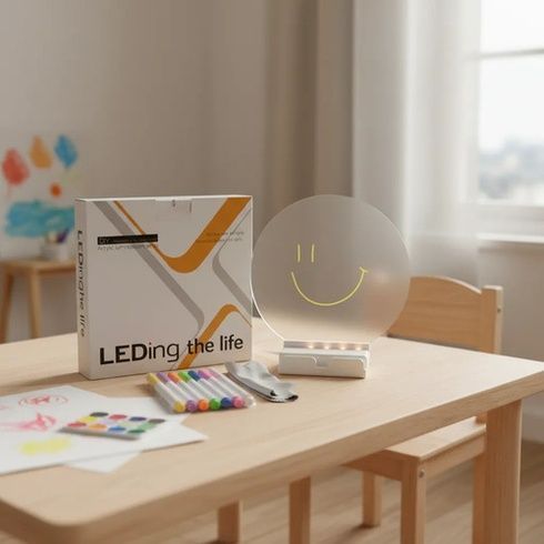 Світлодіодний планер-нічник / Планшет для малювання круглий / LED дошка для нотаток + маркери