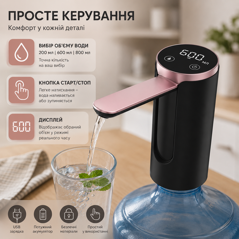 Сенсорна електрична помпа для бутильованої води  / Акумуляторний насос для води / Диспенсер для води на USB