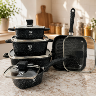 Черный набор посуды с гранитным антипригарным покрытием Top Kitchen TK-00205 10 предметов