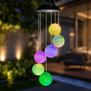 Садова підвісна лампа з 6 LED кулями MULTI / Лампа на сонячній батареї / Декоративні ліхтарики Музика вітру