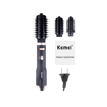 Фен KM 8022 щітка гребінець з обертовою насадкою для укладання та завивки волосся з іонізацією автоматична 2в1 Kemei 1000W, Черный