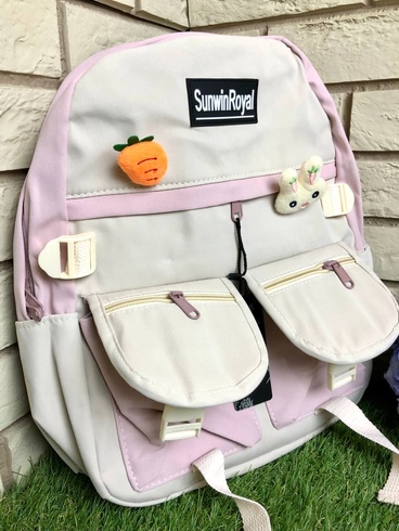Рюкзак с зайчиком карманом школьный стильный,спортивный,подростковый рюкзак Розовый