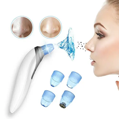Вакуумный очиститель Derma suction DS Vacuum для профессиональной чистки кожи и пор лица - легкий компактный удобный прибор в использовании + 4 насадки, Белый, Белый