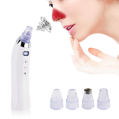 Вакуумный очиститель Derma suction DS Vacuum для профессиональной чистки кожи и пор лица - легкий компактный удобный прибор в использовании + 4 насадки, Белый, Белый