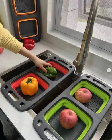 Дошка-друшляк силіконова складана миска-трансформер для овочів та фруктів 2 шт в одному
