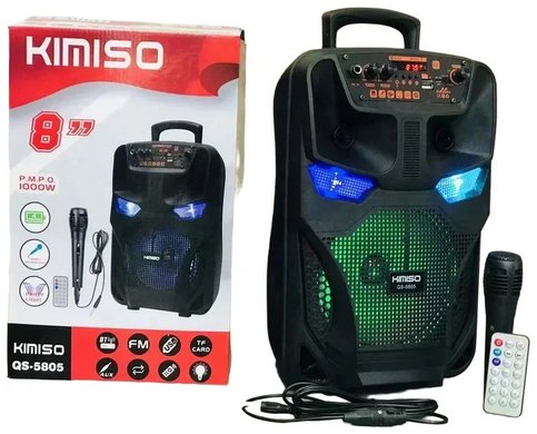 Легка та функціональна колонка-валіза Kimiso QS-5805 з мікрофоном (USB/BT/FM)., Черный