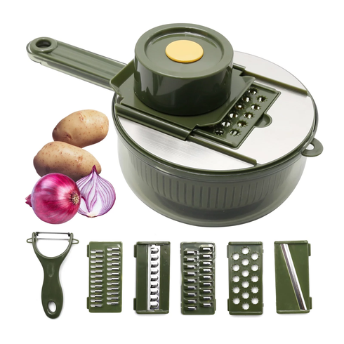 Ручная овощерезка 10в1 слайсер с корзиной, Vegetable Cutter / Мультислайсер с насадками / Терка для овощей