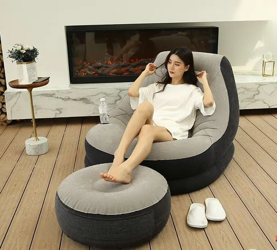 Надувний диван з пуфом Air Sofa / Надувне велюрове крісло з пуфом