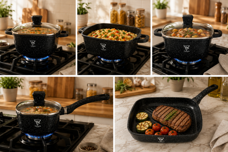 Черный набор посуды с гранитным антипригарным покрытием Top Kitchen TK-00205 10 предметов