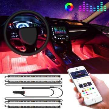 Светодиодная подсветка салона авто RGB led - подсветка в авто от прикуривателя, влагозащитная управление с телефона